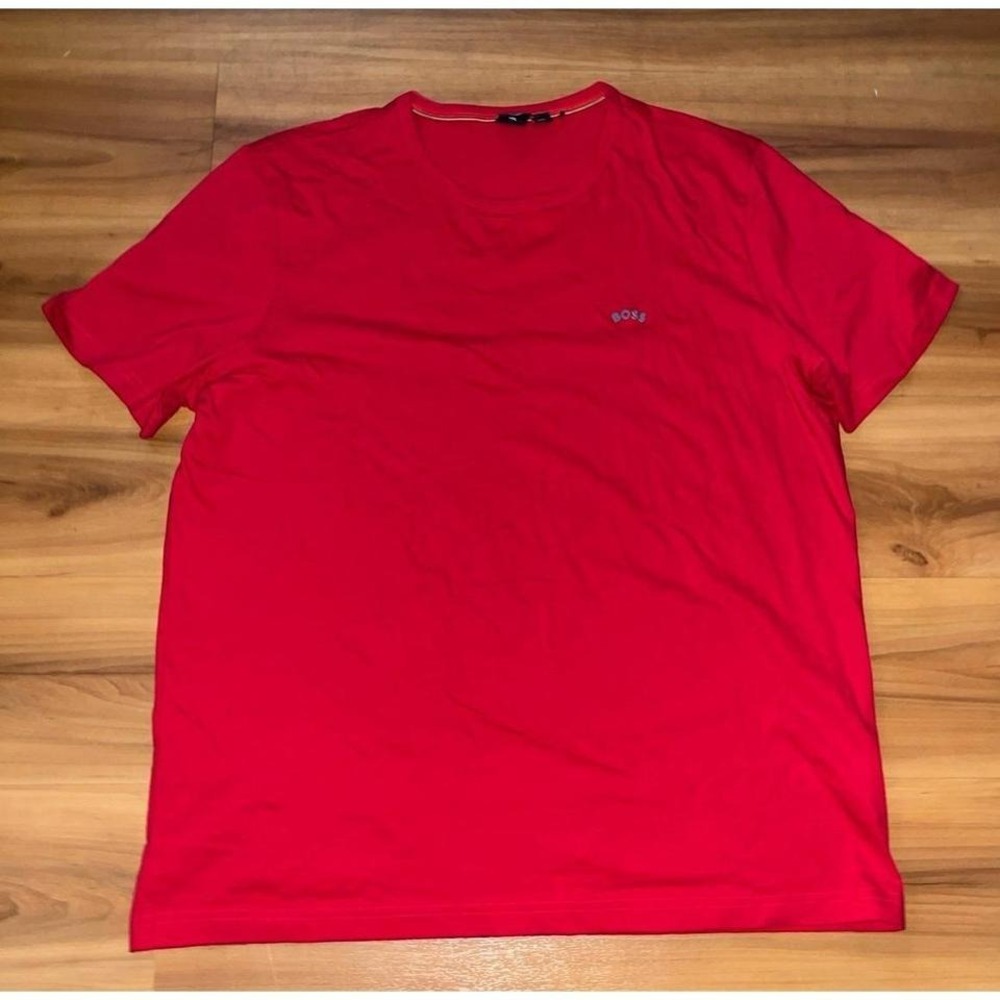 Mens Hugo BOSS Crewneck Minimalist Short Sleeve Red Cotton T-Shirt